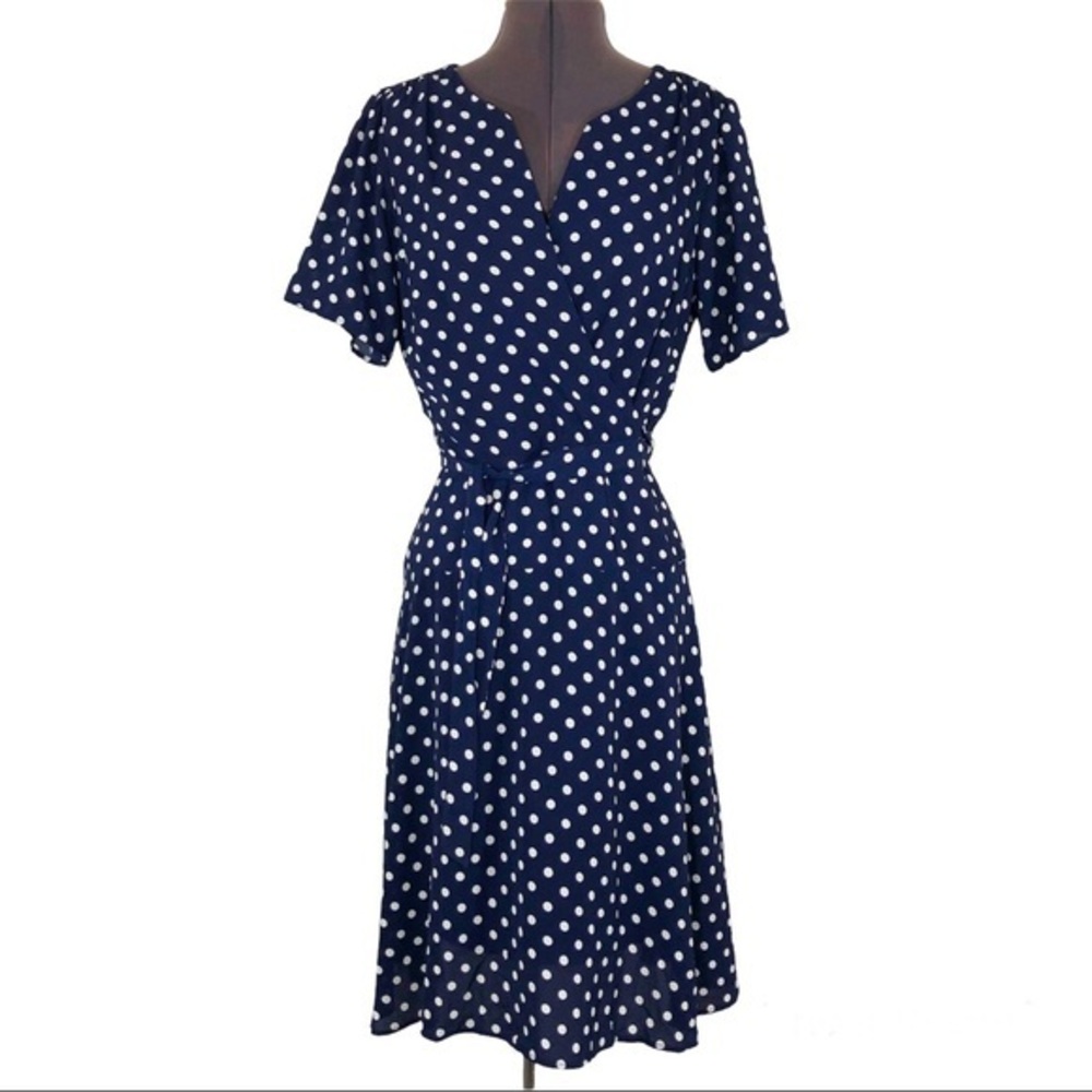 Rabbit Rabbit Rabbit Wrap Belted Pocket Dots Flare Midi Dress 10